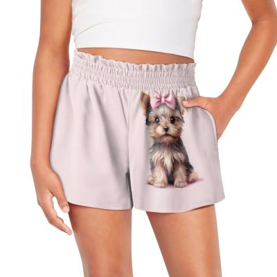 Tongluoye Yorkshire Dog Shorts for Girls Size 8 10 Casual Summer Shorts Cute High Waisted Shorts with Pockets Wide Leg Short Pants Loose Fit Comfy Lounge Skort Sweat Skirt Running Shorts Pink