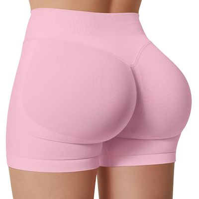 TRYTO Impulse Collection Compression Impact Shorts Women Hidden Scrunch Workout Seamless Squat Proof Short Light Pink, Large