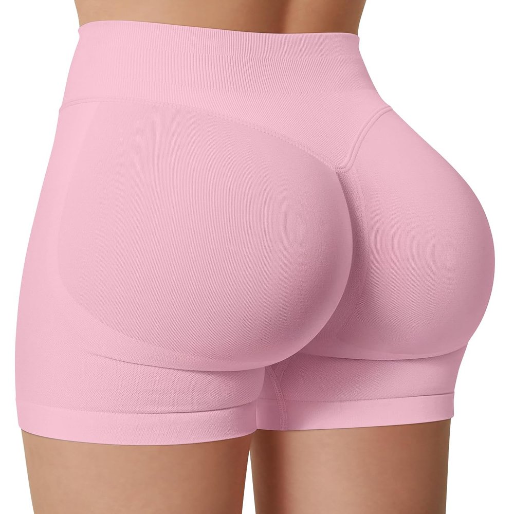TRYTO Impulse Collection Compression Impact Shorts Women Hidden Scrunch Workout Seamless Squat Proof Short Light Pink, Large