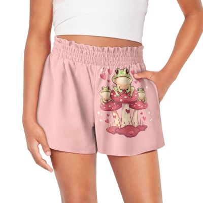 Tongluoye Mushroom Frog Shorts for Girls Size 4 6 Kids Running Shorts Summer High Waist Shorts with Pockets Cute Clothes Comfy Lounge Skort Sweat Skirt for School Workout Dance Wear Pink