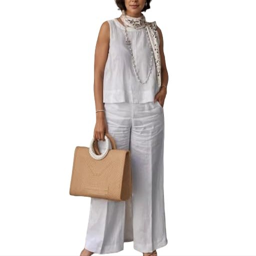 Women's Solid Color Linen Casual Suit 2 Piece Summer Loose Linen Sets Sleeveless Tops Wide Leg Pants Suits