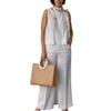 Women's Solid Color Linen Casual Suit 2 Piece Summer Loose Linen Sets Sleeveless Tops Wide Leg Pants Suits view 1