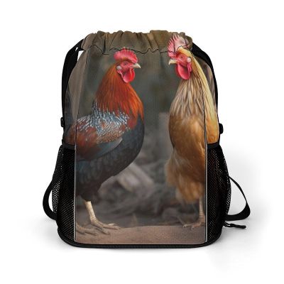 LMNGH Drawstring Backpack Sport Gym Rooster And Chicken Sackpack Bag With Side Pocket Resistant Sackpack for Women Men