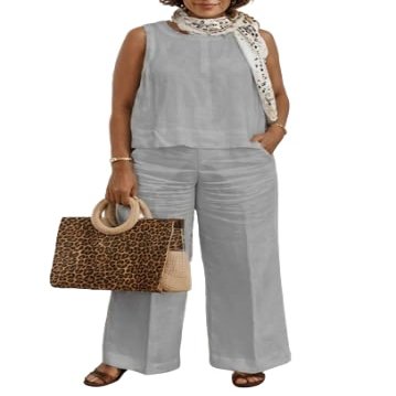 Women's Solid Color Linen Casual Suit 2 Piece Summer Loose Linen Sets Sleeveless Tops Wide Leg Pants Suits