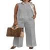 Women's Solid Color Linen Casual Suit 2 Piece Summer Loose Linen Sets Sleeveless Tops Wide Leg Pants Suits view 1