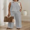 Women's Solid Color Linen Casual Suit 2 Piece Summer Loose Linen Sets Sleeveless Tops Wide Leg Pants Suits view 2