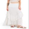 CHARTOU Women Boho Maxi Convertible Skirt Wide Smocked Elastic Waist Asymmetric Ruffle Strapless Dress (X-Large,White) view 4