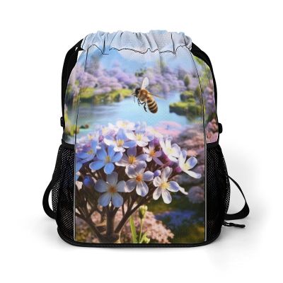 LMNGH Drawstring Backpack Sport Gym Beautiful Spring Scene Sackpack Bag With Side Pocket Resistant Sackpack for Women Men