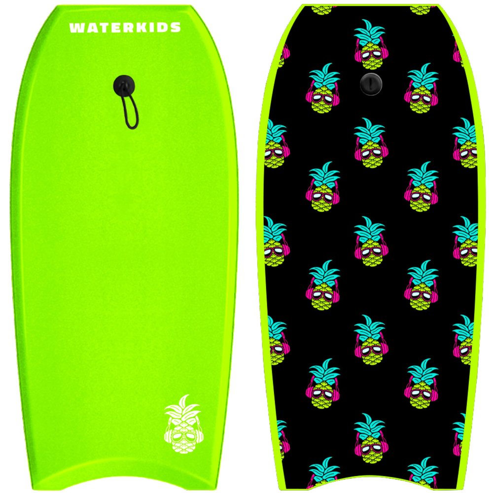 'Flying Pineapple' Kids Bodyboard 36" Body Board & Leash, Vibrant Graphics, Lightweight Soft Top Bodyboard, Foam Core, HDPE Slick Bottom & Included Wrist Leash, Great for Kids, Youth & Adult Surfers