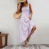 utcoco Women's Summer Plaid Smocked Sun Dress Sleeveless Square Neck A Line Tiered Ruffle Long Maxi Dress (Small, Light Purple) view 4
