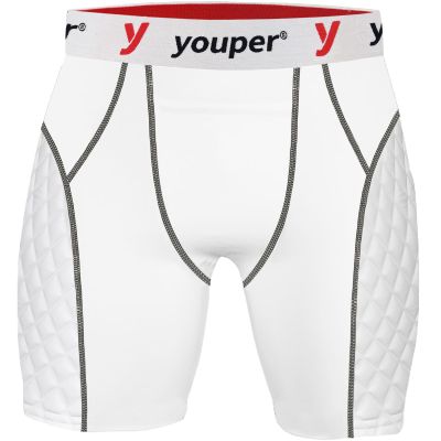 Youper Youth Elite Compression Padded Sliding Shorts w/Cup Pocket for Baseball, Football (X-Small, White Grey Red)
