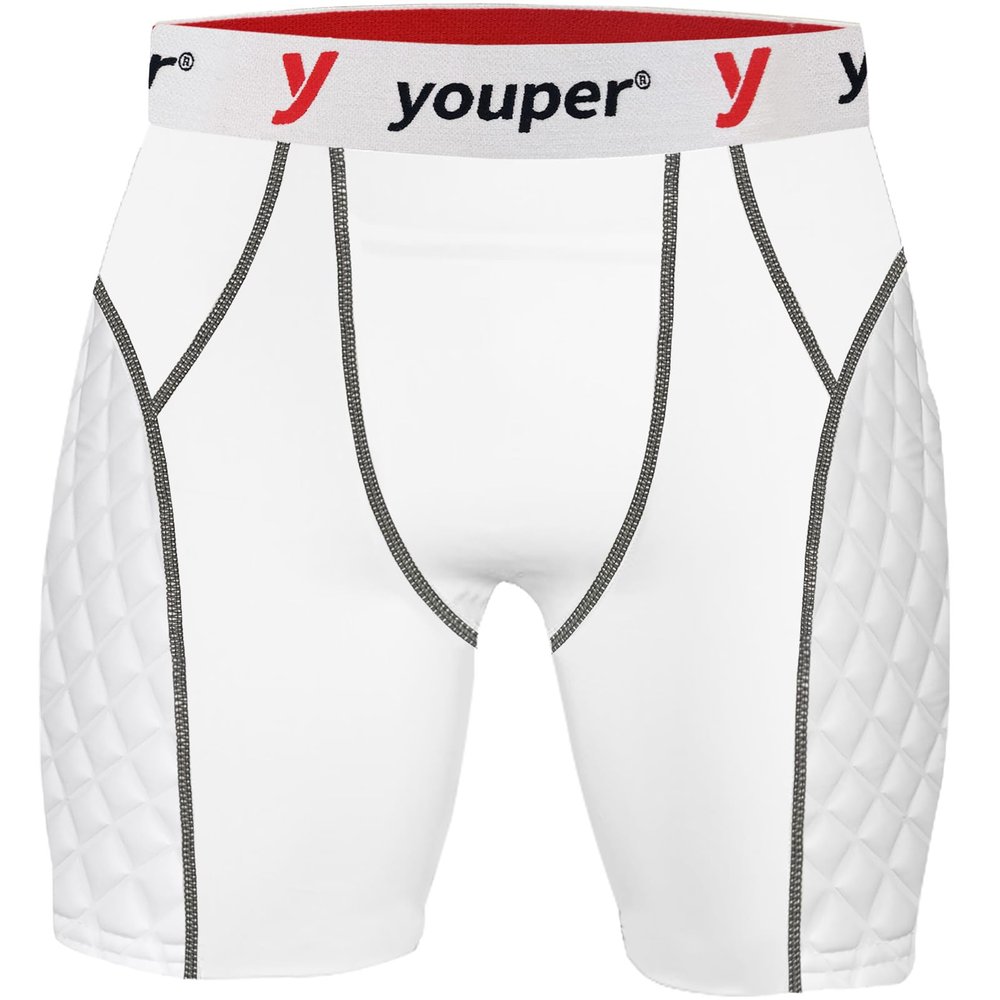 Youper Youth Elite Compression Padded Sliding Shorts w/Cup Pocket for Baseball, Football (X-Small, White Grey Red)