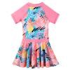 BAOHULU Toddler Girls Swimsuit One Piece Short Sleeve Floral Dress Swimwear 3-11 Years S386_Peach_92/98 view 3