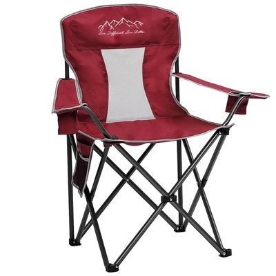 SAILARY Collapsible Folding Camping Chairs Heavy Duty Lawn Foldable Chair with Cooler Bag, Storage Pocket, Waterproof Bag Outdoor Arm Sport Chair, Supports 325LBS, Red