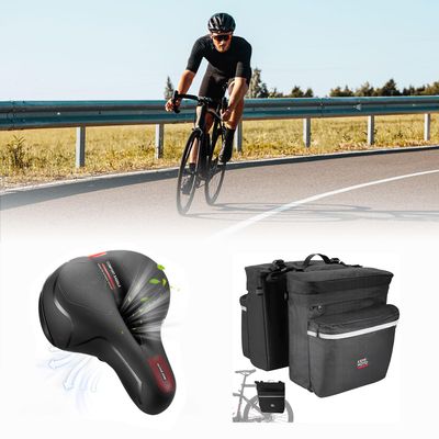 KEMIMOTO Bike Bag Accessories Panniers for Bicycle Rear Rack Bag and Bicycle Seat Cushion Wide Padded for Touring