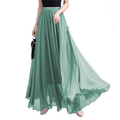 FM2018XSL Womens Elastic Waist Chiffon Maxi Skirt Flowy Full Length Beach Skirt Mint Green