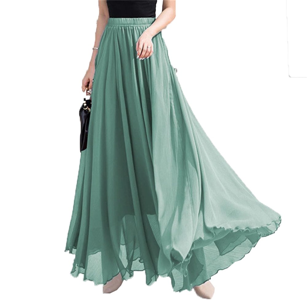 FM2018XSL Womens Elastic Waist Chiffon Maxi Skirt Flowy Full Length Beach Skirt Mint Green
