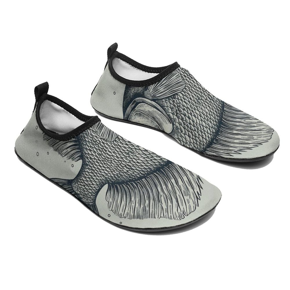 Water Shoes for Women Men Barefoot Water Sports Shoes Hand Drawn Small Fish Aqua Socks Quick-Dry Beach Shoes