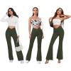DLOODA Women's Flare Leggings with Pockets Crossover High Waisted Bootcut Yoga Pants Tummy Control Bell Bottom Leggings Army Green view 2