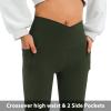 DLOODA Women's Flare Leggings with Pockets Crossover High Waisted Bootcut Yoga Pants Tummy Control Bell Bottom Leggings Army Green view 3