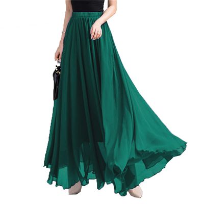 FM2018XSL Womens Elastic Waist Chiffon Maxi Skirt Flowy Full Length Beach Skirt