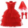 CCJRLM Girls Tulle Dress Red Lydia Deetz Easter Pageant Princess Dresses Birthday Party Dress 3-12Y view 3