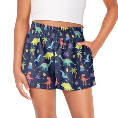 Pointodoor Dinosaur Girls Athletic Shorts 10Y Little Girl Cute Soccer Shorts Kids Basketball Shorts Cute Gym Active Running Shorts with Pockets