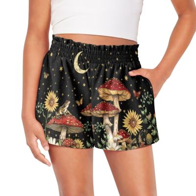 Pointodoor Mushroom Girls Athletic Shorts Summer Pull On Shorts Lightweight Running Shorts with Pockets High Waisted Sports Active Short for Teen Girl's Kids