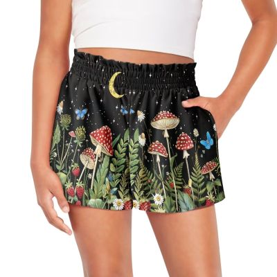 Pointodoor Mushroom Girls Athletic Shorts Butterfly Running Shorts 9-10Y Girl's Summer Shorts Lightweight High Waist Active Short with Pockets