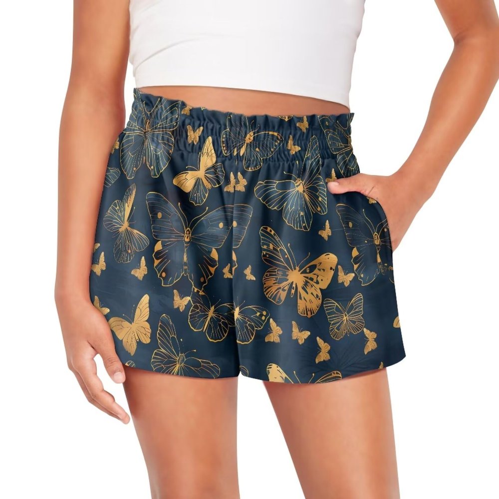 Pointodoor Butterfly Athletic Shorts for Girls 5-6 Summer Shorts Lightweight High Waist Bike Shorts with Pockets Toddler Girl's Dance Shorts