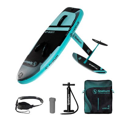 100L Inflatable Hydrofoil Board Versatile Inflatable Surfing Board for Water Sports Board for Kitesurf Wakesurf,Lucid ICE Hydrofoil Board-Blue Green Color
