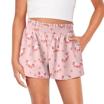 Pointodoor Pig Girls Athletic Shorts Cute Active Running Shorts Kids Summer Shorts with Pockets Casual High Waist Yoga Shorts for Girl 3-16 Years