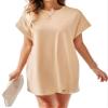 NineFit Basics Women's Short Sleeve Swing Dress with Pockets Casual T-Shirt Dresses Summer Beige, XX-Large view 1