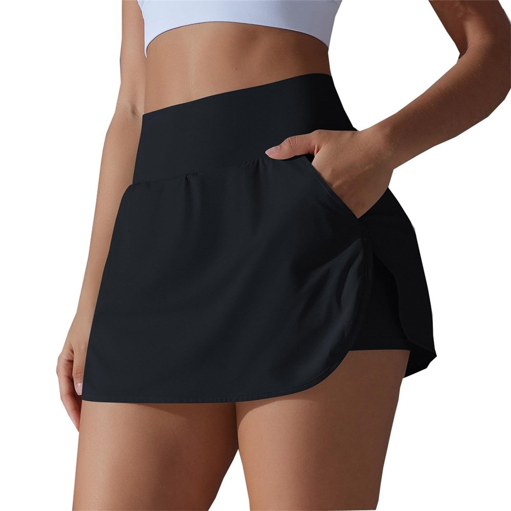 NineFit Basics Tennis Skirts for Women with Shorts High Waisted Athletic Skort Tummy Control Golf Skirt Running Shorts with Pockets Black, Small