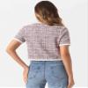 Allegra K Short Sleeve Tweed Jacket for Women Summer Crew Neck Button Front Cropped Cardigan Small Pink view 2