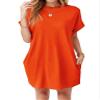 NineFit Basics Women's Short Sleeve Swing Dress with Pockets Casual T-Shirt Dresses Summer Orange, Large view 1
