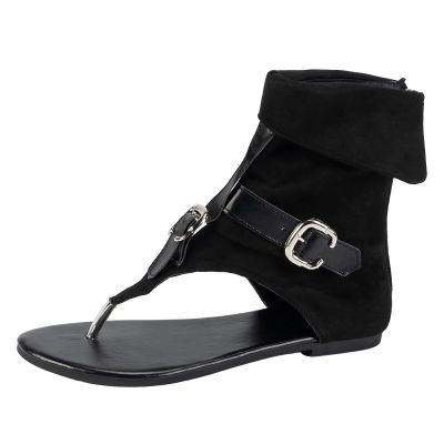 JEUROT Gladiator Sandals for Women Denim Flat Sandals Buckle Zipper Comfort Summer Casual Thong Flip Flops Cuff Booties Clip Toe Ankle Boots T-Strap Roman Open-Toe Sandals (Black, 6.5)