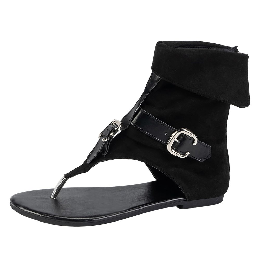 JEUROT Gladiator Sandals for Women Denim Flat Sandals Buckle Zipper Comfort Summer Casual Thong Flip Flops Cuff Booties Clip Toe Ankle Boots T-Strap Roman Open-Toe Sandals (Black, 6.5)