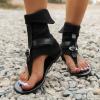 JEUROT Gladiator Sandals for Women Denim Flat Sandals Buckle Zipper Comfort Summer Casual Thong Flip Flops Cuff Booties Clip Toe Ankle Boots T-Strap Roman Open-Toe Sandals (Black, 6.5) view 2