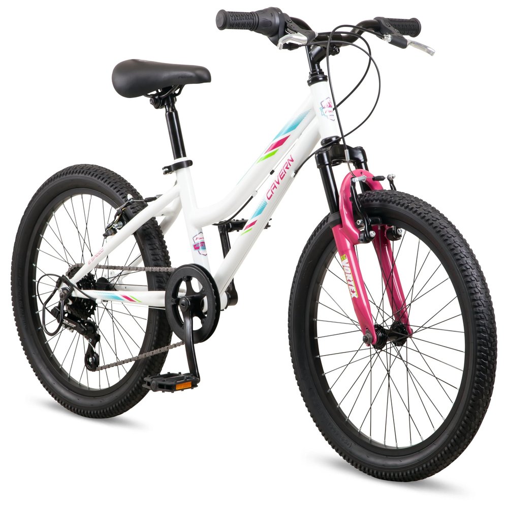 Pacific Cavern Mountain Bike, 20 Inch Bike for Kids Ages 7-13, 7 Speed, Durable Steel Frame, Suspension Fork, Hand Brakes, Twist Shifter, Knobby Mountain Tires, Bicycle for Girls and Boys