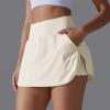 NineFit Basics Tennis Skirts for Women with Shorts High Waisted Athletic Skort Tummy Control Golf Skirt Running Shorts with Pockets Beige, Small view 2