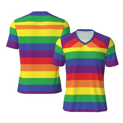 Stylish Athletic Sports Jersey LGBT-Rainbow-Pride-Stripes Men's Rugby Jersey Small