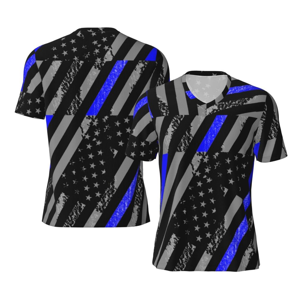 Stylish Athletic Sports Jersey Thin-Blue-Line-Flag-Police Men's Rugby Jersey Small