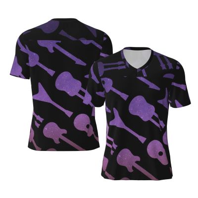 Stylish Athletic Sports Jersey Purple-Galaxy-Electric-Guitars Men's Rugby Jersey Medium