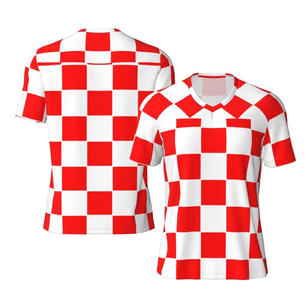 Stylish Athletic Sports Jersey Classic-Red-White-Checkered Men's Rugby Jersey 3X-Large