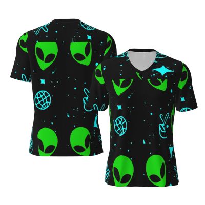 Stylish Athletic Sports Jersey Harajuku-Punk-Alien Men's Rugby Jersey 3X-Large Black