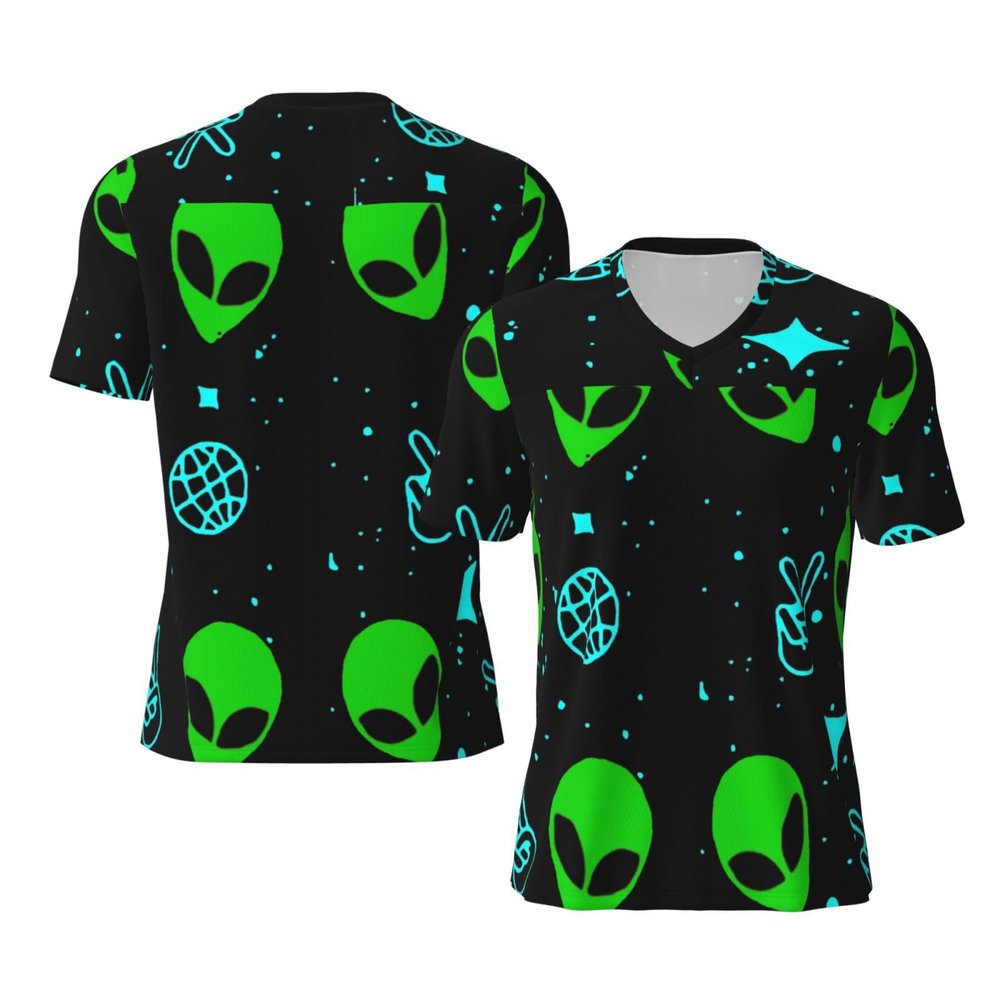 Stylish Athletic Sports Jersey Harajuku-Punk-Alien Men's Rugby Jersey 3X-Large Black