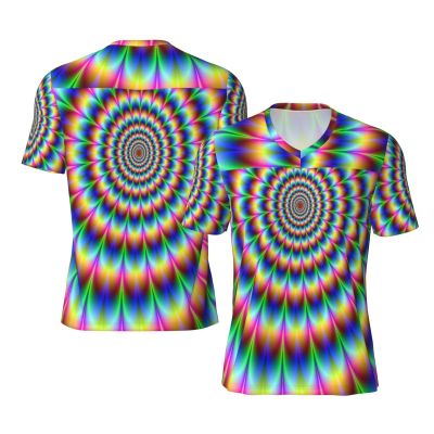 Stylish Athletic Sports Jersey Rainbow-Spin-Psychedelic Men's Rugby Jersey Large