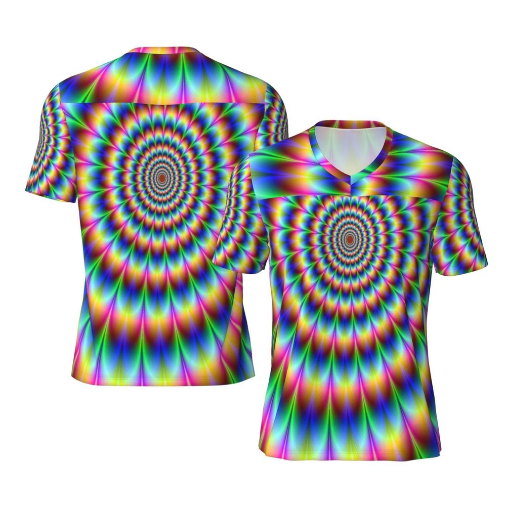 Stylish Athletic Sports Jersey Rainbow-Spin-Psychedelic Men's Rugby Jersey Large