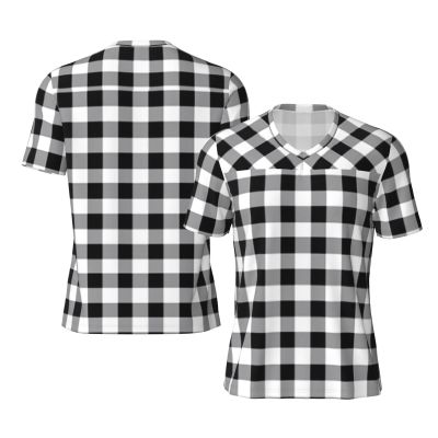 Stylish Athletic Sports Jersey Gingham-Black-White-Tartan Men's Rugby Jersey Medium